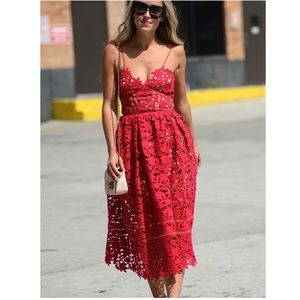 Self-Portrait Red Lace Midi Dress